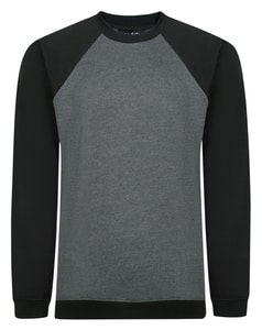 Bigdude Raglan-Sweatshirt mit Kontrast-Rundhalsausschnitt, Anthrazit meliert/Schwarz, Größe L